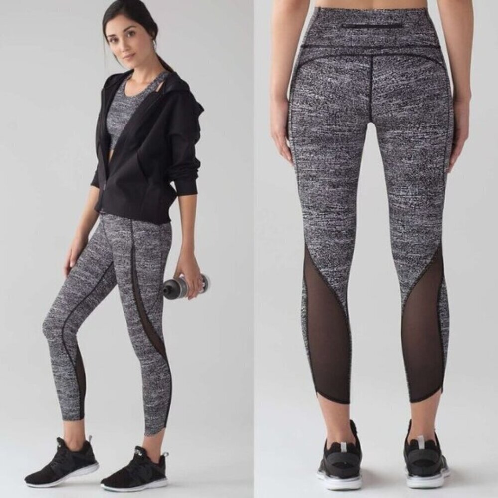 Lululemon Pace Perfect 7/8 Tight In Air Time White Black Womens Size 4